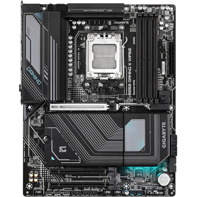 مادربرد گیگابایت مدل B850 Gaming X WiFi6E DDR5 Motherboard، فرم فاکتور ATX، سوکت AMD AM5، دارای چهار اسلات رم DDR5، دارای Wi-Fi 6E و بلوتوث داخلی، چیپست AMD B850