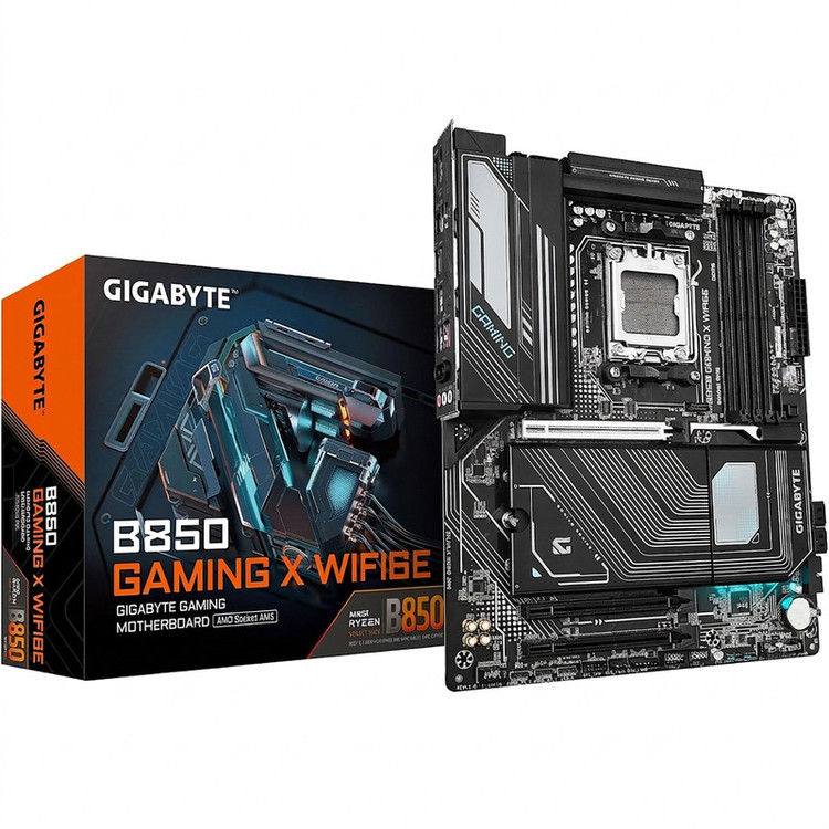 مادربرد گیگابایت مدل B850 Gaming X WiFi6E DDR5 Motherboard، فرم فاکتور ATX، سوکت AMD AM5، دارای چهار اسلات رم DDR5، دارای Wi-Fi 6E و بلوتوث داخلی، چیپست AMD B850