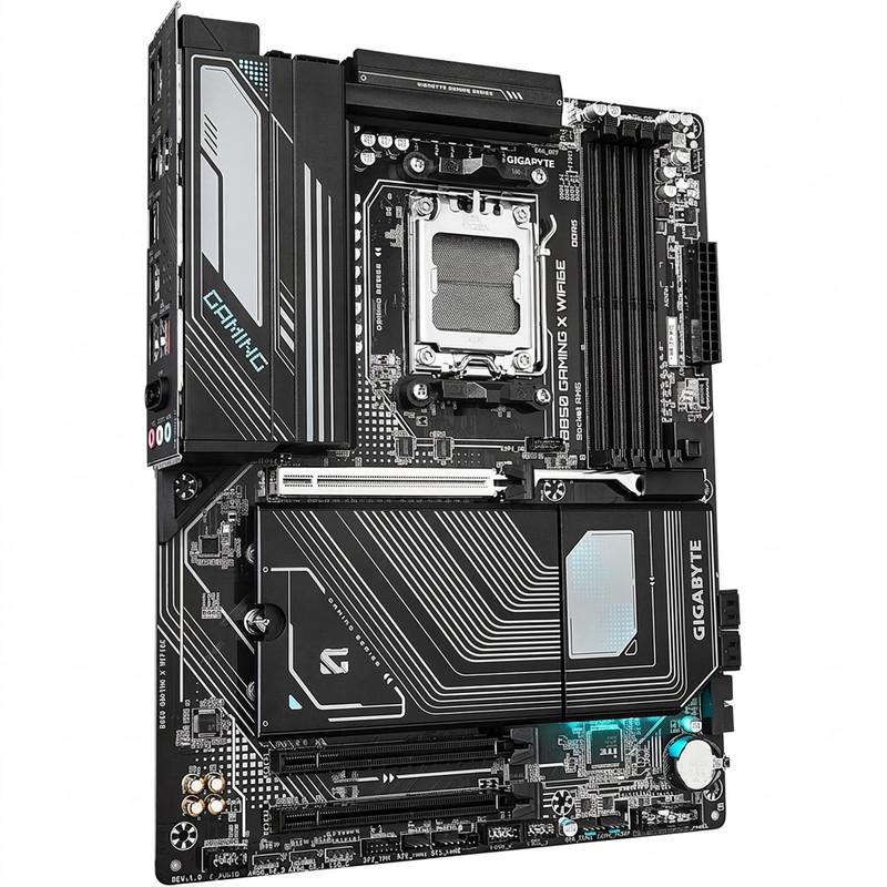 مادربرد گیگابایت مدل B850 Gaming X WiFi6E DDR5 Motherboard، فرم فاکتور ATX، سوکت AMD AM5، دارای چهار اسلات رم DDR5، دارای Wi-Fi 6E و بلوتوث داخلی، چیپست AMD B850